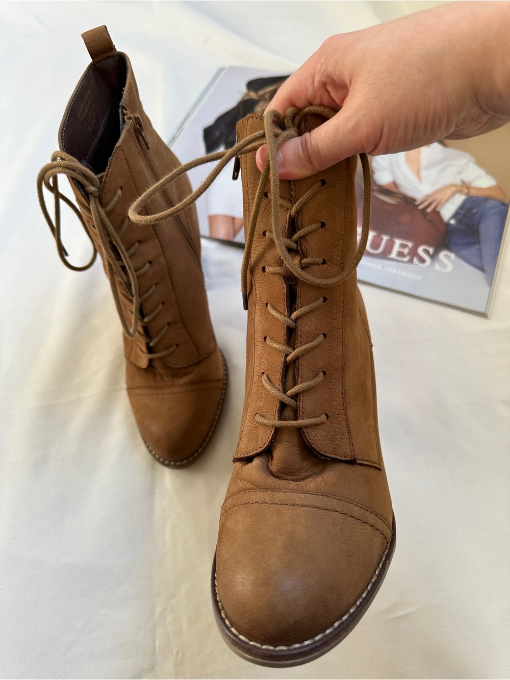 Aldo Brown Lace-Up Stacked Heel Ankle Boots - Picture 13 of 16